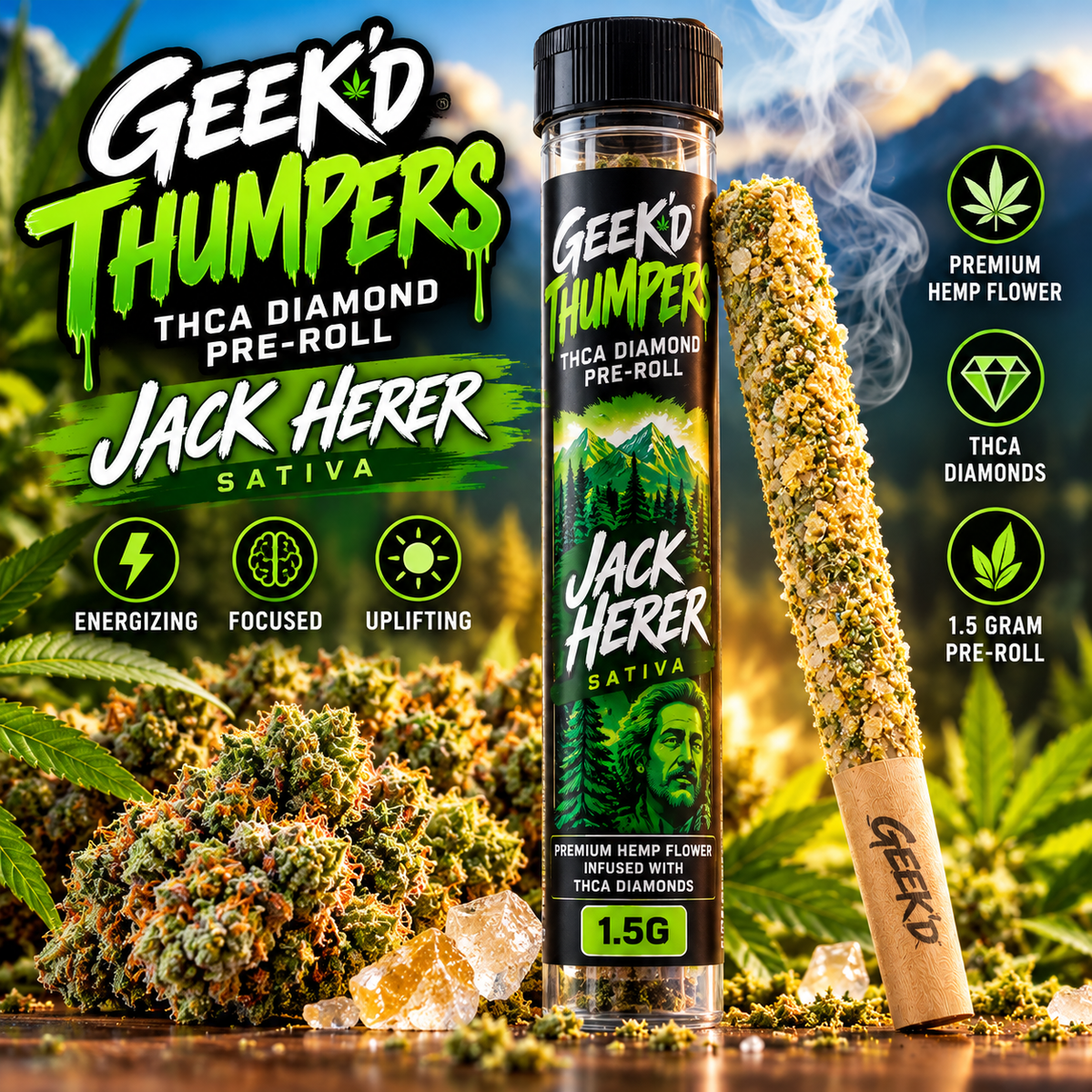 Geek'd Thumpers THCA Diamond Pre-Roll 1.5g | GPH Products